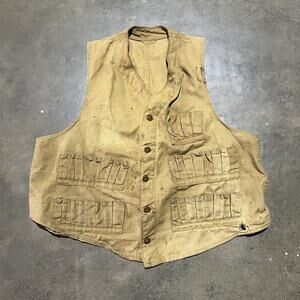 Vintage 30s 40s Tan Canvas Workwear Hunting Vest